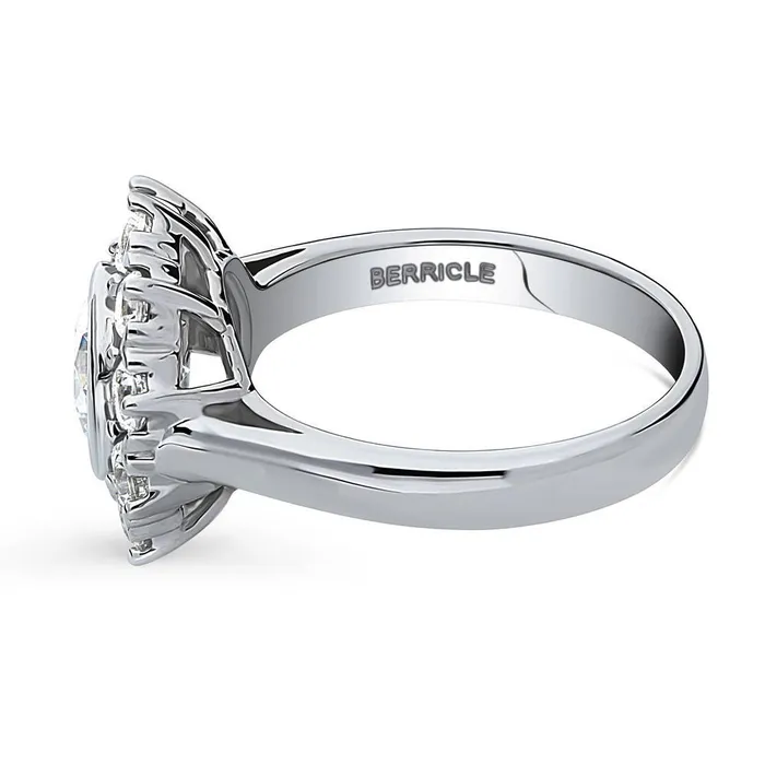 Rings BERRICLE Halo Flower CZ Ring in Sterling Silver