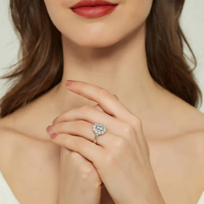 Rings BERRICLE Halo Flower CZ Ring in Sterling Silver