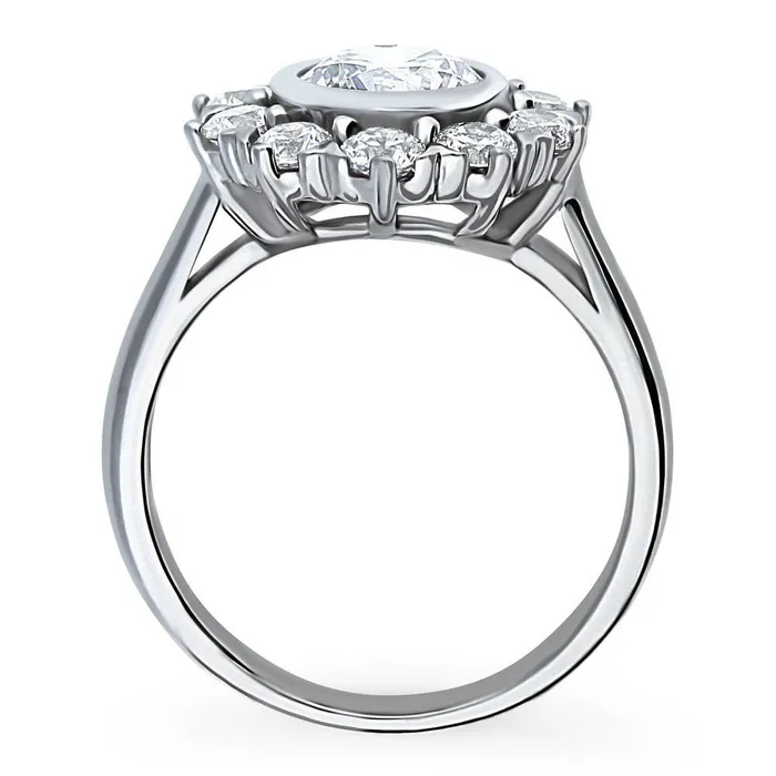 Rings BERRICLE Halo Flower CZ Ring in Sterling Silver