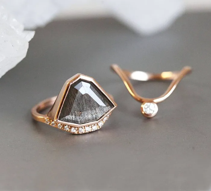 Rings Capucinne Paige Salt Pepper Diamond Ring Set Ready to Ship