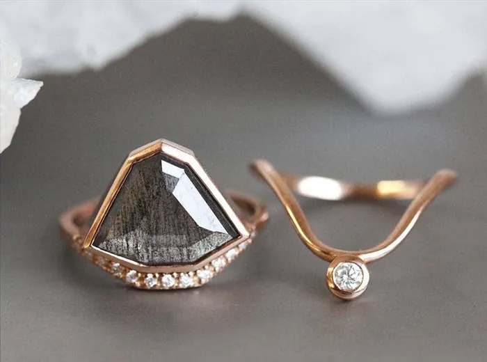 Rings Capucinne Paige Salt Pepper Diamond Ring Set Ready to Ship