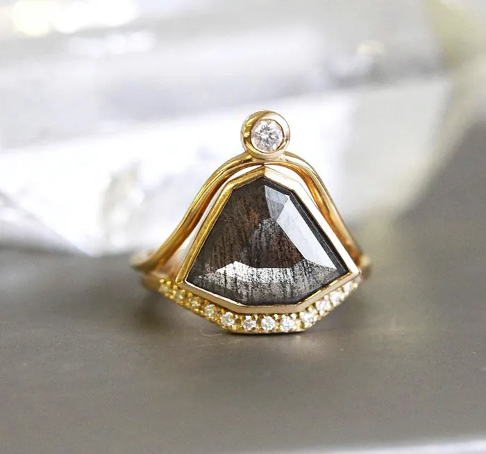 Rings Capucinne Paige Salt Pepper Diamond Ring Set Ready to Ship