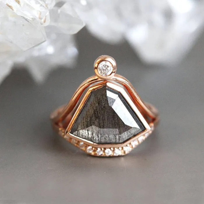 Rings Capucinne Paige Salt Pepper Diamond Ring Set Ready to Ship