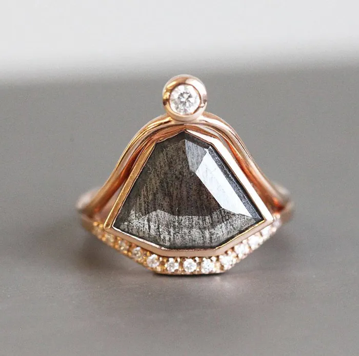 Rings Capucinne Paige Salt Pepper Diamond Ring Set Ready to Ship