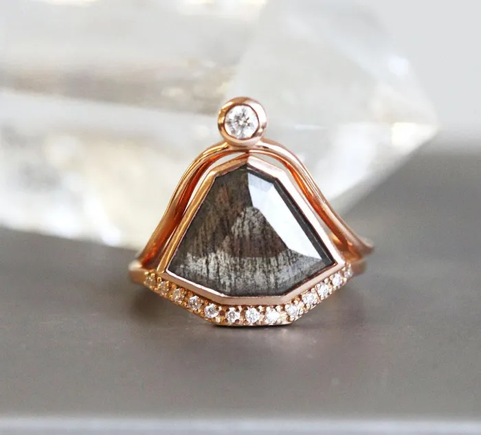 Rings Capucinne Paige Salt Pepper Diamond Ring Set Ready to Ship