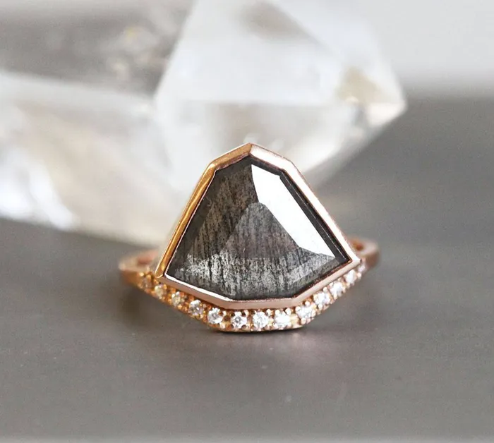 Rings Capucinne Paige Salt Pepper Diamond Ring Set Ready to Ship