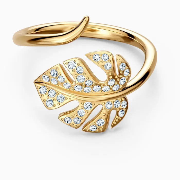 Swarovski Tropical Leaf Open Ring White GoldTone Swarovski Rings