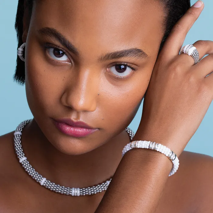 White Caviar White Single Station Diamond Caviar Necklace LAGOS Necklaces